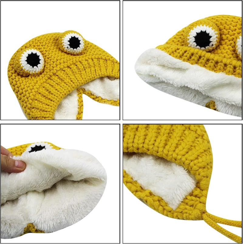 MINGSEECESS Kids Knitted Beanie Hat Cute Frog Cartoon Winter Warmer Cap with Big Eyes for Baby Boys Girls - Image 2